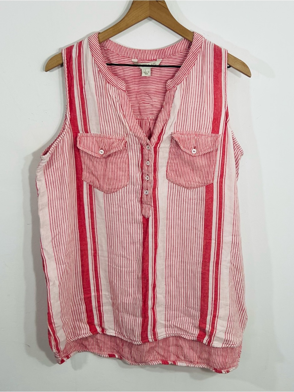 Khakis & Co Cotton Mix Pullover Quarter Button Sleeveless Striped Size Large